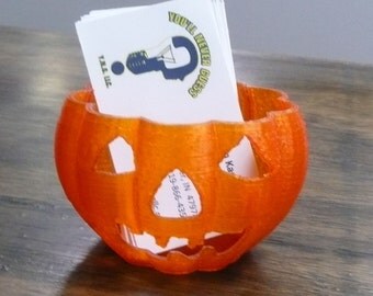 Pumpkin Halloween home decor or business card holder office or with LED tea light 3D printed - Made in USA
