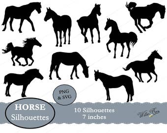 Horse Silhouette Clip Art - 7 inches - PNG & SVG files - Horse Images - Scrapbooking - Horse Svg - INSTANT Download