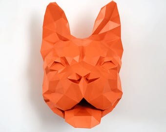 Make your our French bulldog head | DIY & craft wall mount | 3D paper sculpture | Printable PDF pattern | Low poly animal trophy to assemble