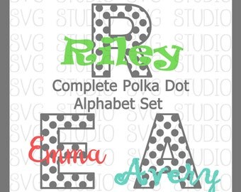 Polka Dot Alphabet Set, SVG Letters, SVG Fonts , svg File, dxf File, Cricut Cut File, Silhoutte Cut File