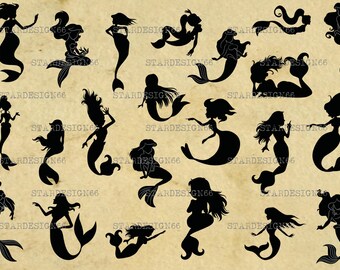 Digital SVG PNG JPG Mermaid, aquatic creature, beauty, fairytale, ariel, vector, clipart, silhouette, instant download