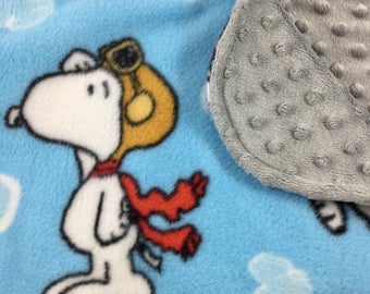 Snoopy Baby Blanket-The Red Baron Gray Minky Baby Blanket-Snoopy Gender Neutral Baby Shower Gift-Baby Shower Gift for Baby Boy or Baby Girl