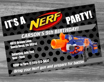 Nerf Birthday Party Custom Invitation - High quality Nerf invite sure to make your party a success!