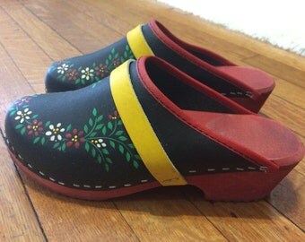 Handpainted Floral Swedish Clogs
