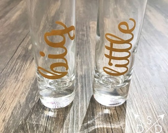 Big and Little Gold Script Shot Glasses