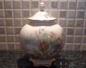 Vintage Aynsley Fine Bone China Ginger jar in Wild Tudor Design with Floral Pattern, Made in England, Kitchenware, Kitchen Decor, Tableware