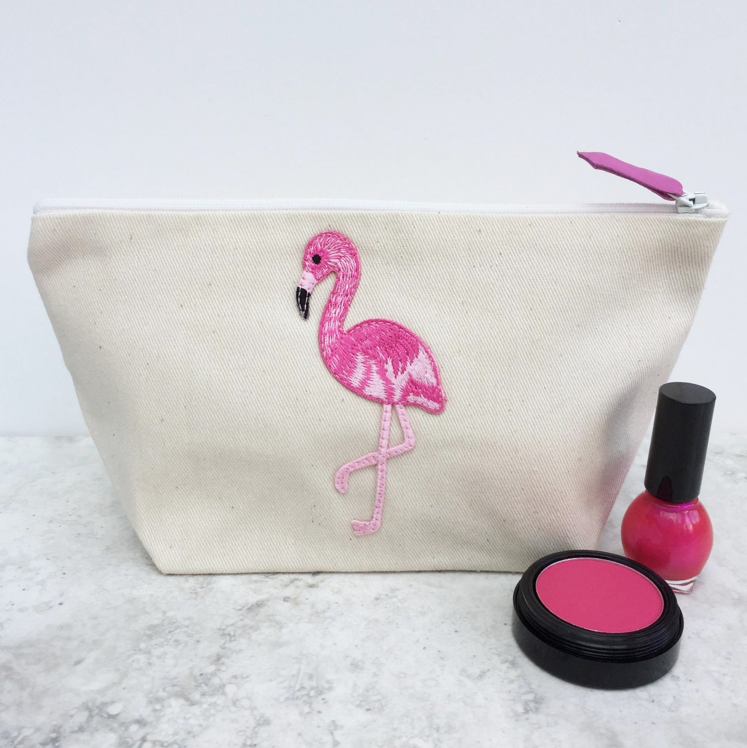 Flamingo Canvas Makeup Bag/Small Cosmetics Bag/Make up Bag for