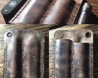 The DEANedc Slice+Light Leather EDC Pocket Organiser in Distressed Crazy Horse (Brown)
