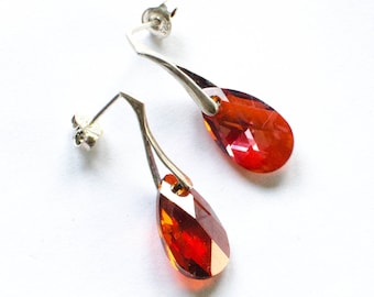 Silver earrings, Silver earrings, Swarovski elements, Sterling Silver 925 Red