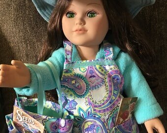 Made to fit like American Girl® doll clothes, Gardening Apron / Hat / Bag, 18 inch Doll clothes, 18"