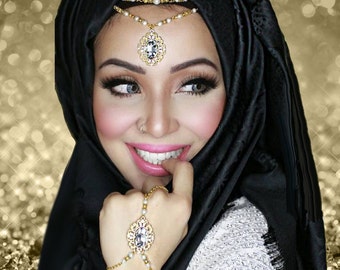Gold silver white Crystal Kundan Indian Jewelry Matha Patti Tikka Head Chain Bollywood Grecian Hijab Jewellery Bridal Hair Piece Wedding
