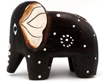 Vintage wood Elephant figurine painted