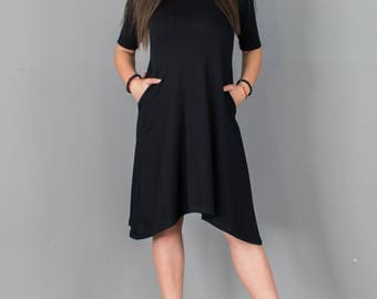 Black Dress / Party Dress / Black Cotton Short Dress / T050101