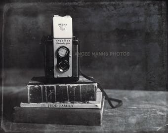 Still Life Photography Vintage Camera Books Black And White Print Still Life Photography Vintage Camera Books Black And White Print