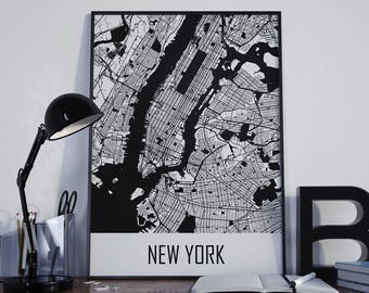 Harlem Map City Art Print / NYC Map Manhattan Poster Abstract