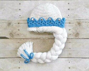 Crochet Elsa Hat Beanie Cap Frozen Anna Newborn Baby Toddler Child Inspired Costume Handmade Baby Shower Birthday Photography Photo Prop