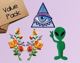 Alien Patches Pyramid Eye Patches Flower Iron On Patch Applique Patches For Jackets