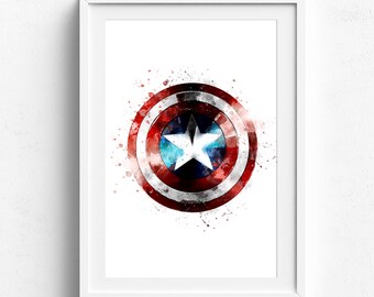 Captain america art, superhero print, avengers print, captain america gift, superhero art print, watercolor art print, captain watercolor