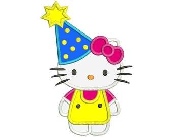 Cute Cat Birthday Embroidery Applique Design Instant Download 3 sizes 4x4", 5x7", 6x10"