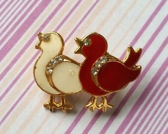 Brooch bird white/red/gold vintage 80s