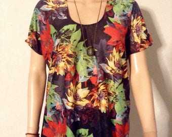 Blouse tunic black exotic print 36/38/40/42
