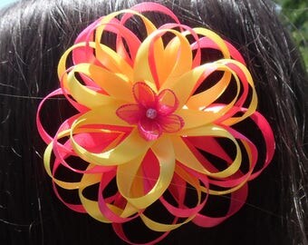 Pink Yellow Flower Hair Bow