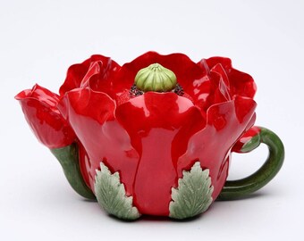 Red Poppy Flower Teapot (20814)