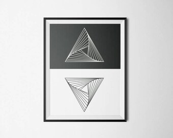 Print: Black and white geometric triangles