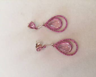 Silver Gold Plated rose quartz ruby Cz