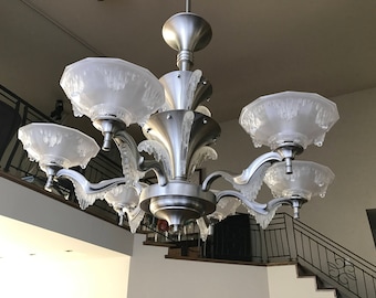 Art Deco Nickel Finished French Chandelier
