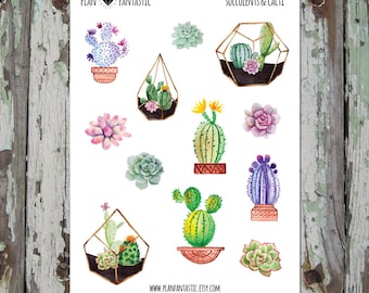 Watercolor Bullet Journal Stickers - Succulent Planner Stickers - Cactus - deco - bujo