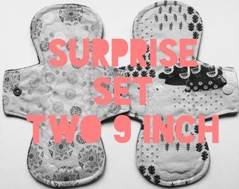Surprise Me Set! Set of Two 9" Cloth Menstrual Pads (you choose absorbency!) Starter Set ~ Cotton Topped Mama Pad Set - PUL Optional