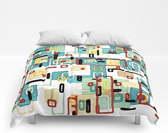 Mid Century Modern, Bed Cover, Comforter, Mid Century Bedding, Geometric Bed Cover, Modern Bed Cover, Geometric Bedding, Retro Bedding, King
