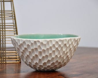 Copper Blue Coneflower Ceramic Bowl - Ceramic Bowl Blue White Ceramic Bowl Handmade Serving Bowl