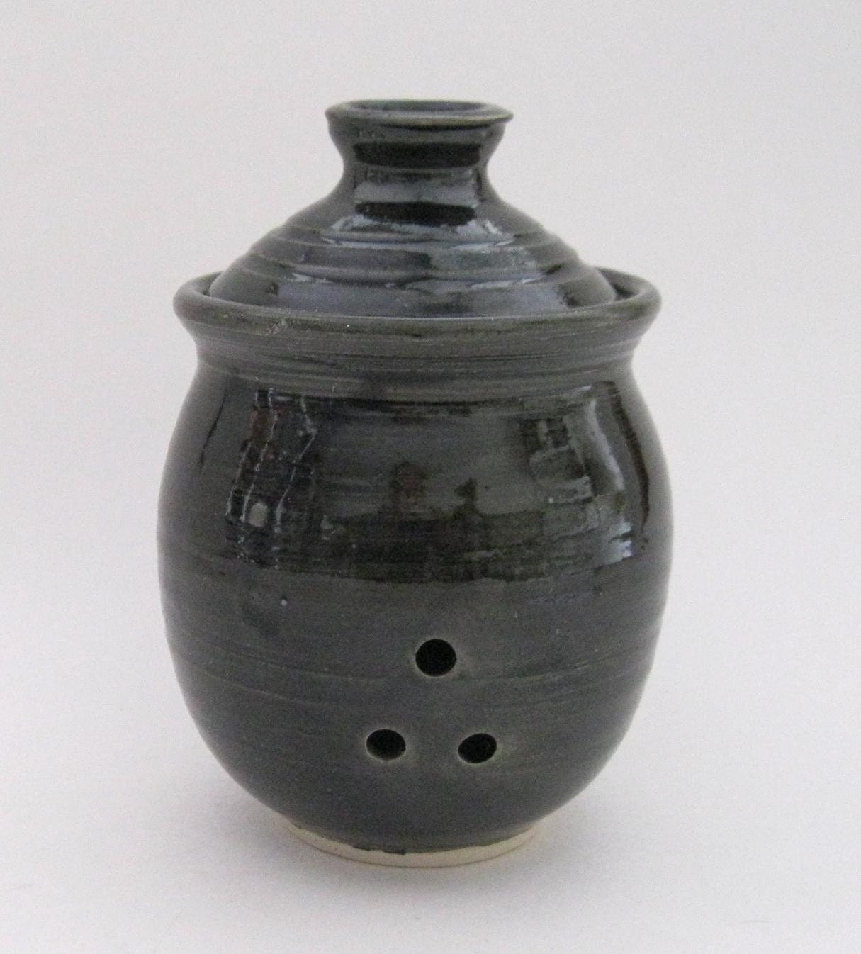 Garlic Keeper Storage Jar Black Glaze