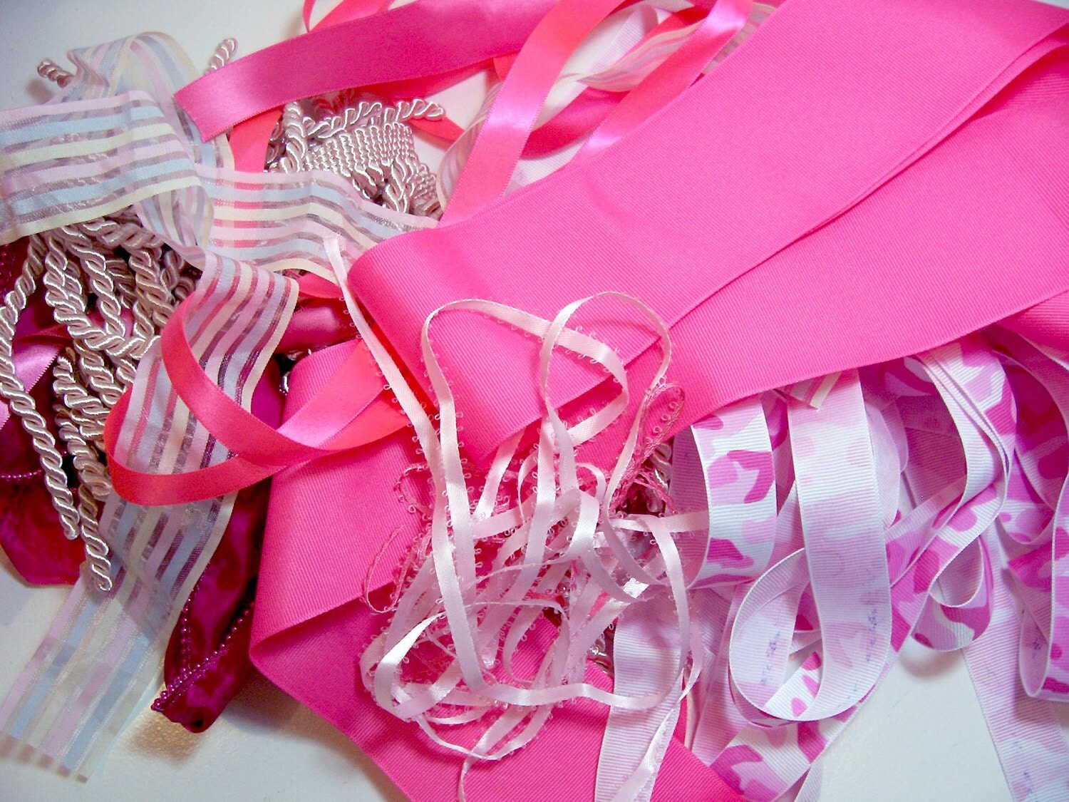 Pink Ribbon Scraps Bag of Assorted Ribbon and Trim Scraps x