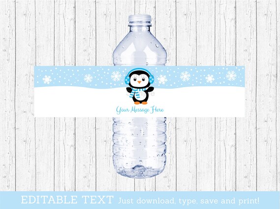 Cute Penguin Water Bottle Labels / Penguin Baby Shower / Blue Cute Penguin Water Bottle Labels / Penguin Baby Shower / Blue