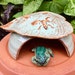 Ceramic Toad Abode Frog House For Green Gardening, Three Frogs on a Garden Leaf Green and Rust, Unique Garden Art Pottery, Garden Decor