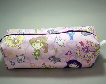 Boxy Makeup Bag - Cutie Sailor Scouts Zipper - Pencil Pouch Inner Senshi - Sailor Moon, Mercury, Venus, Jupiter, Mars, Luna, & Artemis