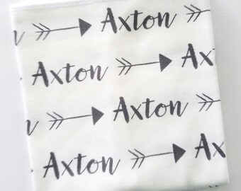 Personalized Swaddle Blanket for Baby Boy - Organic Cotton Knit Fabric - Receiving Blanket with Happy Camper Arrow