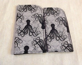 Black Octopus Sunglass or Eyeglass Case Slide in Pouch Choose your Size