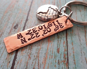 Latitude Longitude Keychain - Favorite Place in the World-Custom Lat Longitude- World Globe Traveler Hiker Compass Coordinates Wanderer-K97