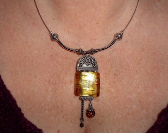 Boho necklace, amber necklace, asymmetric necklace, gift for her, unique jewelry, abstract necklace, amber glass necklace pendant,