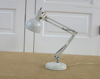 Mid Century Desk Lamp, Vintage Desk Lamp, Office Lamp, Vintage Metal Lamp, Metal Goose Neck Lamp, White Desk Lamp, Drafting Lamp, Swing Arm