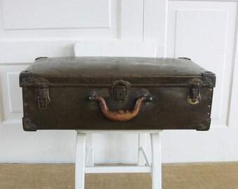 Vintage Brown Suitcase, Brown Case, Vintage Luggage, Industrial Storage, Antique Suitcase, Large Suitcase, Industrial Case