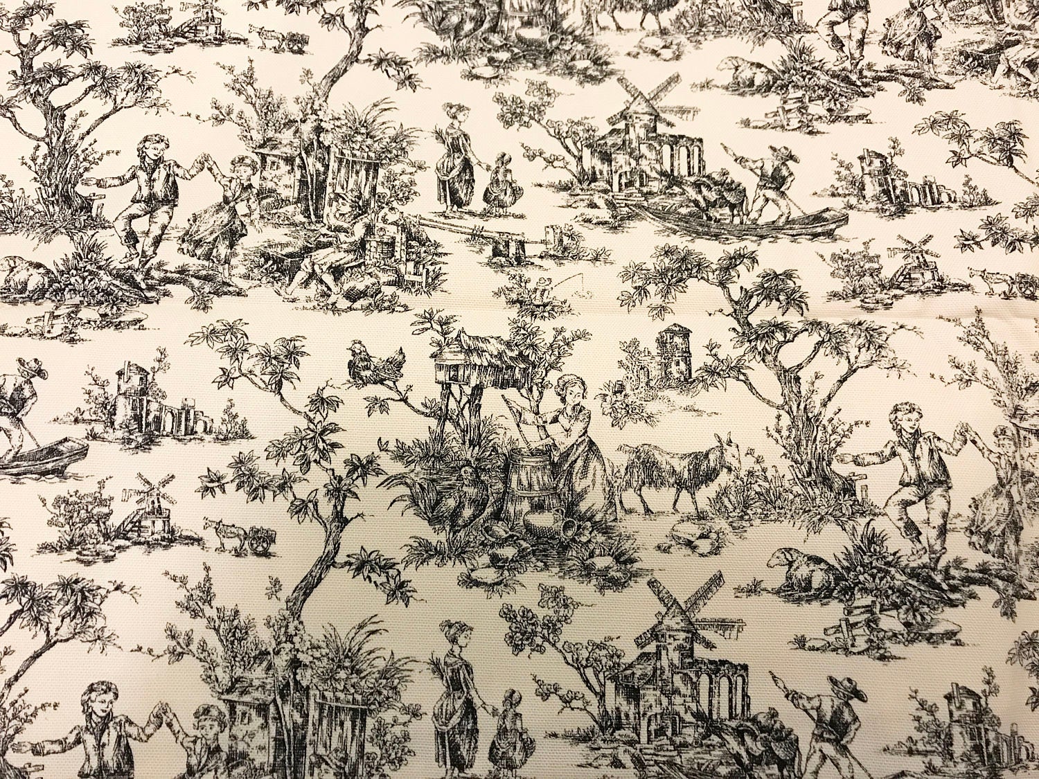 Black Cream Toile Decorator fabric Mill Creek Fabrics Cotton Twill