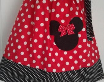 Disney Minnie Mouse Dress, Handmade Dress, Red Polka Dot Dress, Baby Dress,Toddler Dress, Girls Dress, Disney Theme Dress, Pillowcase Dress