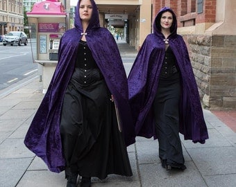 Long Purple Crushed Velvet Cloak