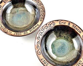 Handmade pottery wedding bowl set in Brown and Olive green