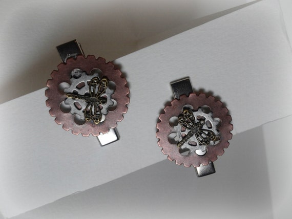 Steampunk Hair Clips/Dragonfly Steampunk Hair Clips/Metal Gear Hair Clips/Set of Dragonfly Hair Clips/Mixed Metal Hair Clips by GeekHatchery steampunk buy now online